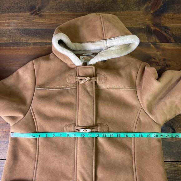 Talbots Camel Faux Suede Shearling Hooded Coat Penny Lane Jacket Women's Medium - Picture 11 of 12